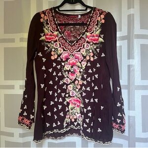Johnny Was Brown Floral Embroidered Blouse Christabella